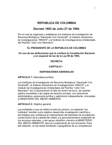 1 REPUBLICA DE COLOMBIA Decreto 1603 de Julio 27 de 1994