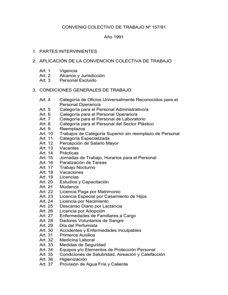 CONVENIO COLECTIVO DE TRABAJO nº 157/91