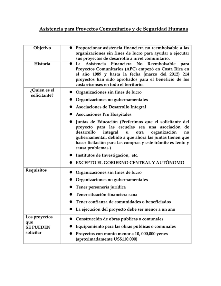 Asistencia para Proyectos Comunitarios y de Seguridad Humana