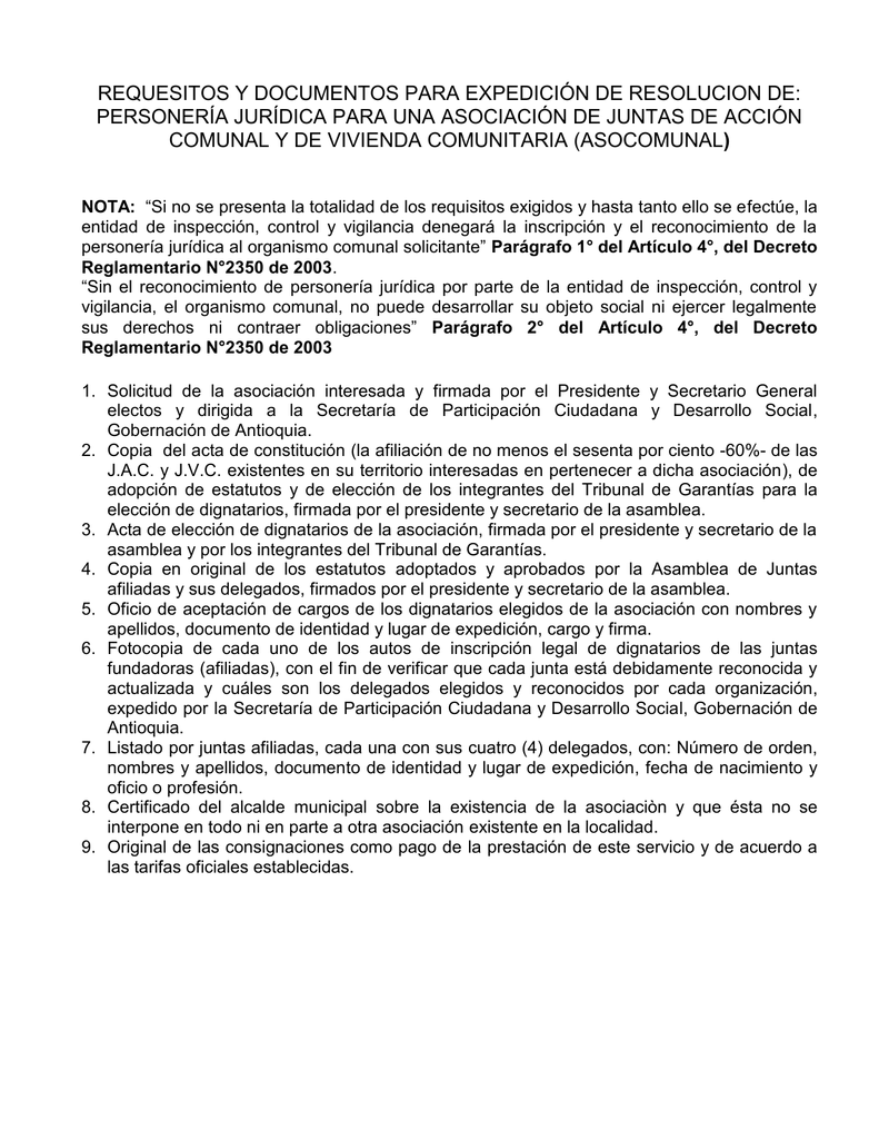 Requisitos Y Formato Para Solicitar Personería Jurídica 1922