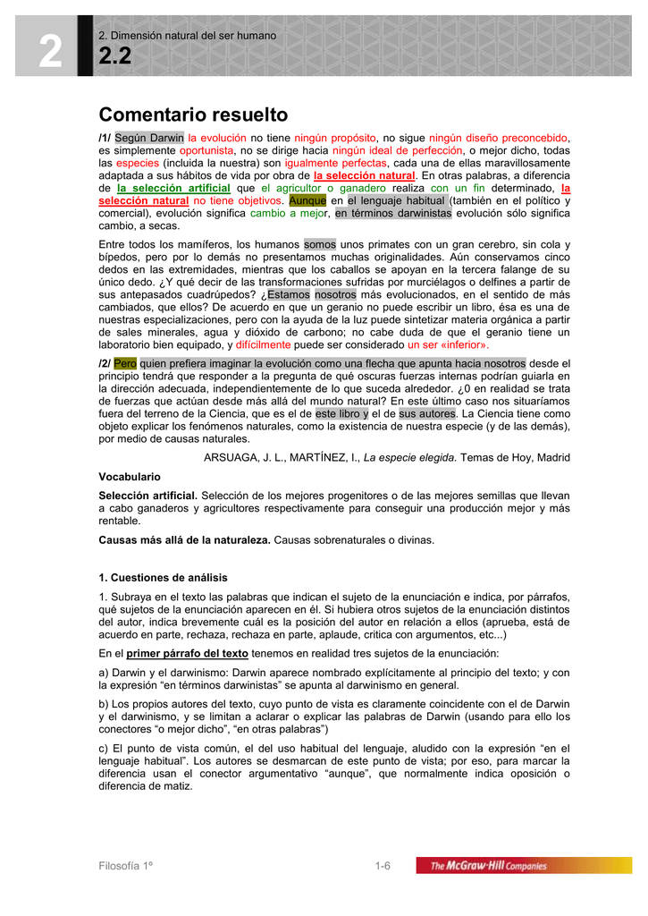 Comentario de texto resuelto. Unidad 2