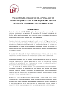 PROCEDIMIENTO DE SOLICITUD DE AUTORIZACIÓN DE UTILIZACIÓN DE ANIMALES DE EXPERIMENTACIÓN