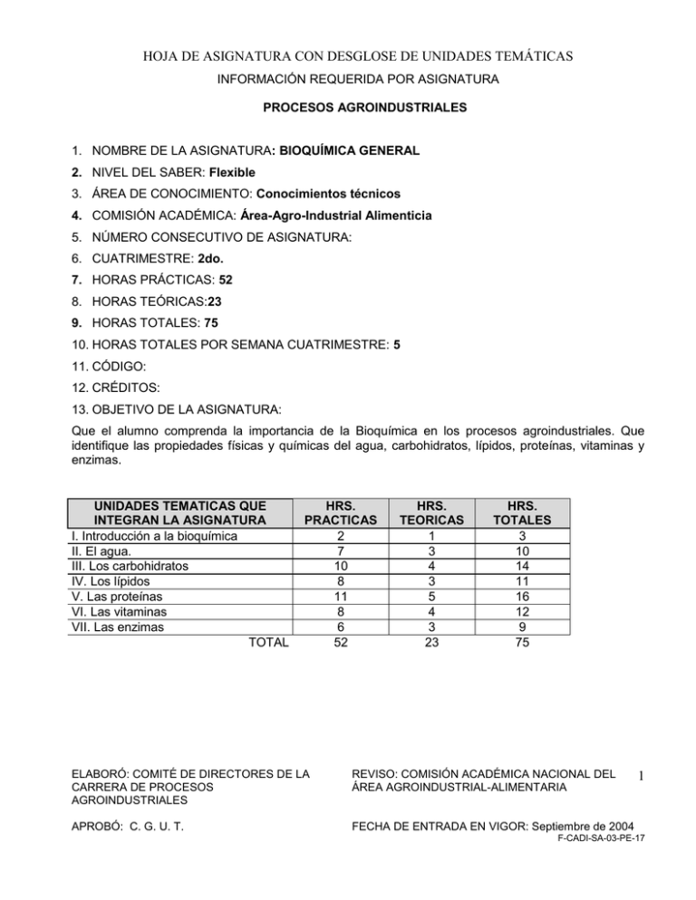 BIOQU MICA GENERAL Universidad Tecnol gica De La Selva
