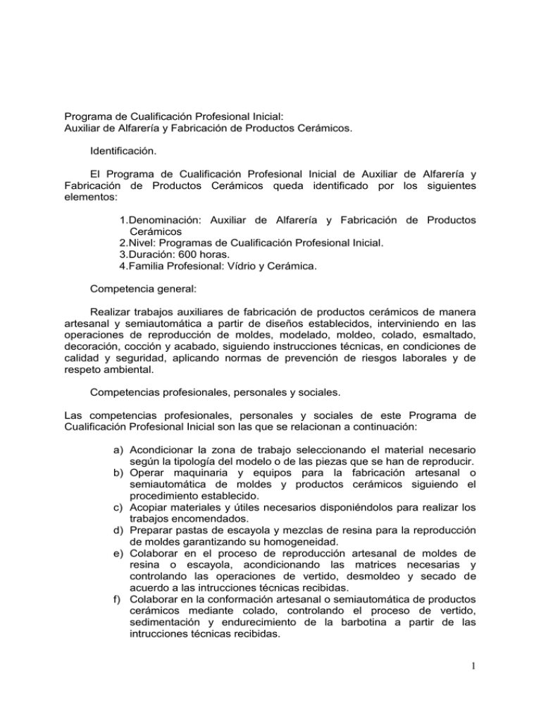 Programa De Cualificación Profesional Inicial: