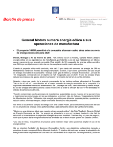 General Motors sumará energía eólica a sus operaciones de