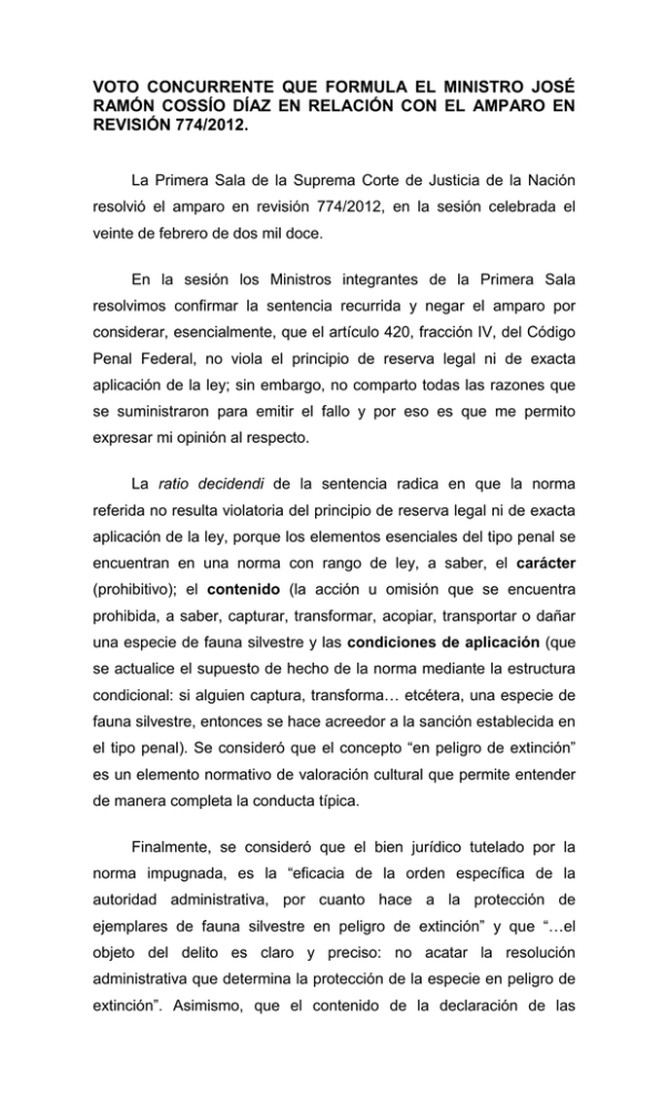 AMPARO EN REVISIÓN 774/2012 VOTO CONCURRENTE QUE