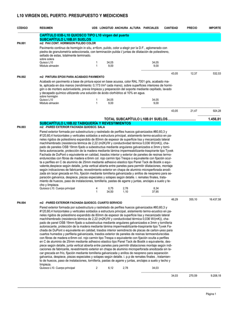 L10 VIRGEN DEL PUERTO PRESUPUESTO Y MEDICIONES