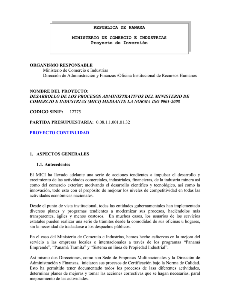 ministerio de comercio e industrias