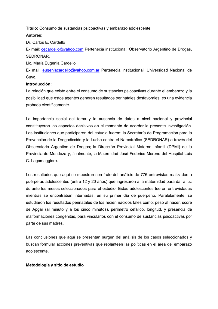 Titulo Consumo De Sustancias Psicoactivas Y Embarazo