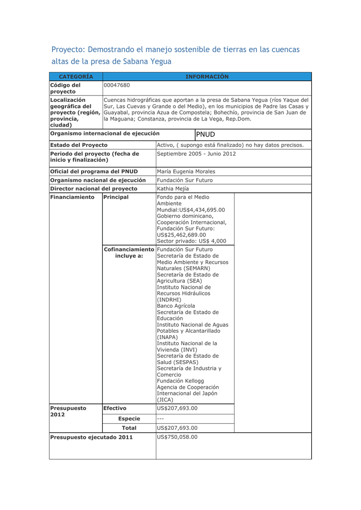 Proyecto Sabana Yegua(a).