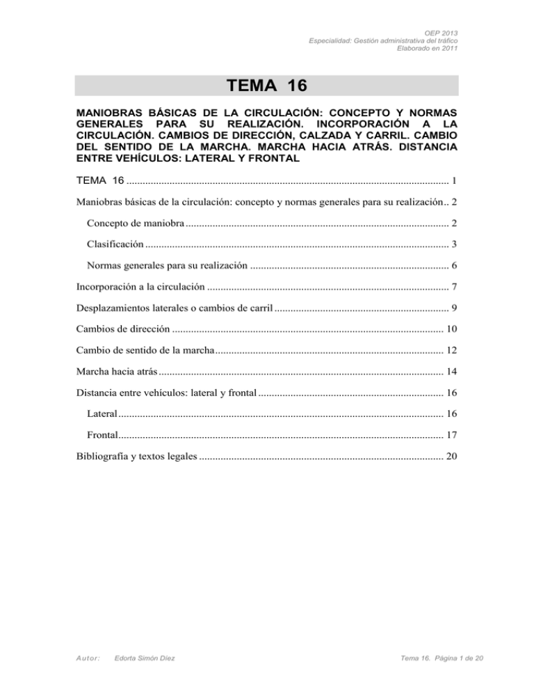 TEMA 16. Maniobras Básicas De La Circulación