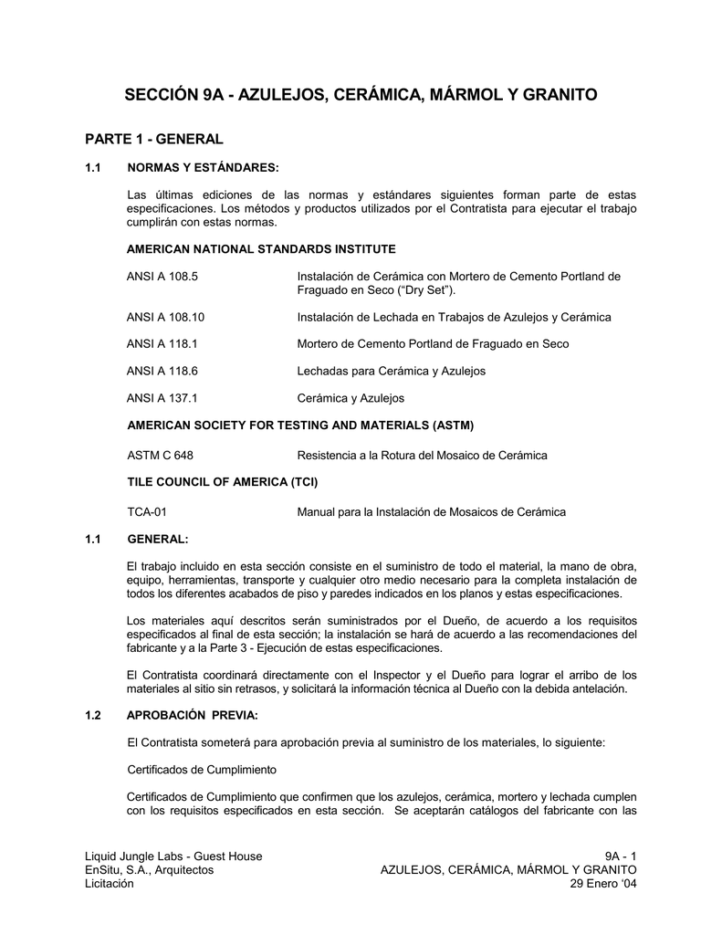 sección 9a - azulejos, cerámica, mármol y granito