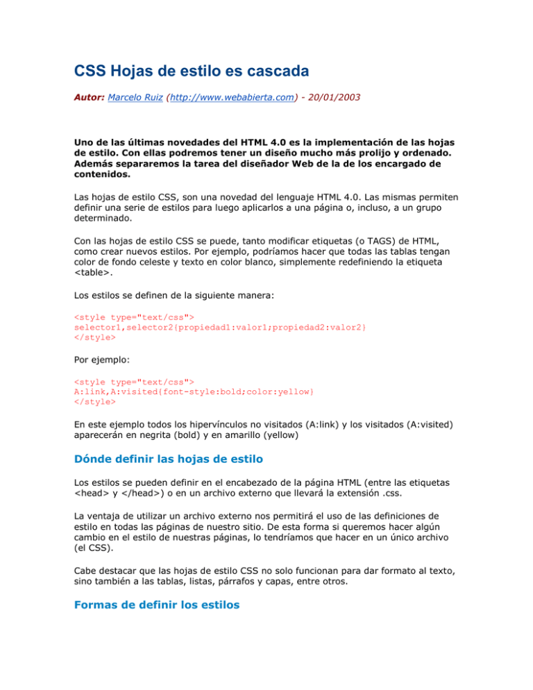 CSS Hojas de estilo es cascada