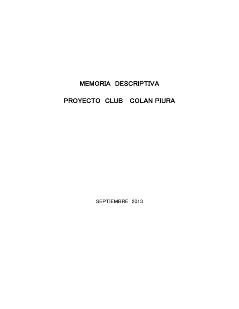 MEMORIA DESCRIPTIVA PROYECTO CLUB COLAN PIURA