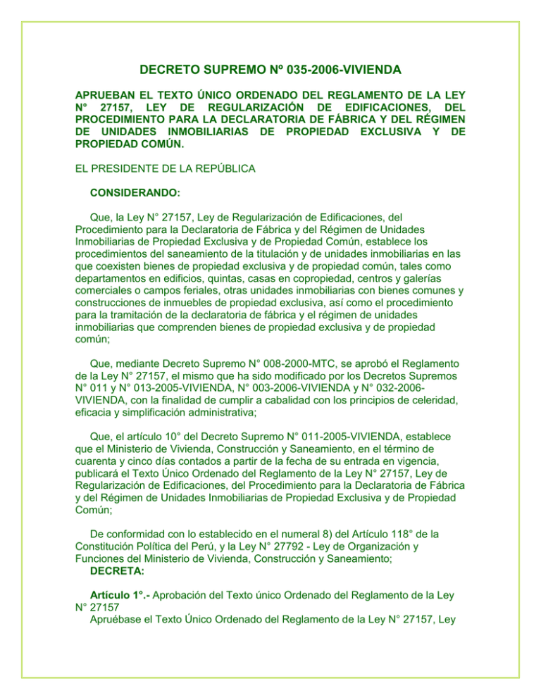 DECRETO SUPREMO Nº 035-2006-VIVIENDA