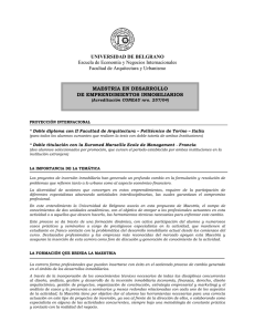 UNIVERSIDAD DE BELGRANO MAESTRIA EN DESARROLLO DE EMPRENDIMIENTOS INMOBILIARIOS