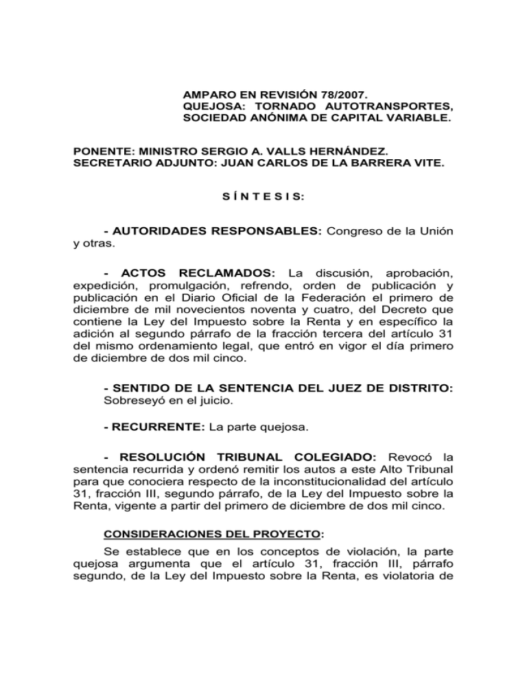 AMPARO EN REVISIÓN 795/2004 - Suprema Corte de Justicia de la
