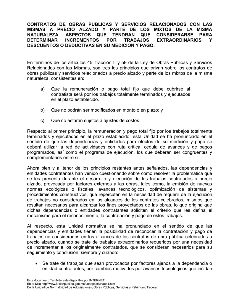 Contratos de obra publica a precio alzado y parte de los mixto