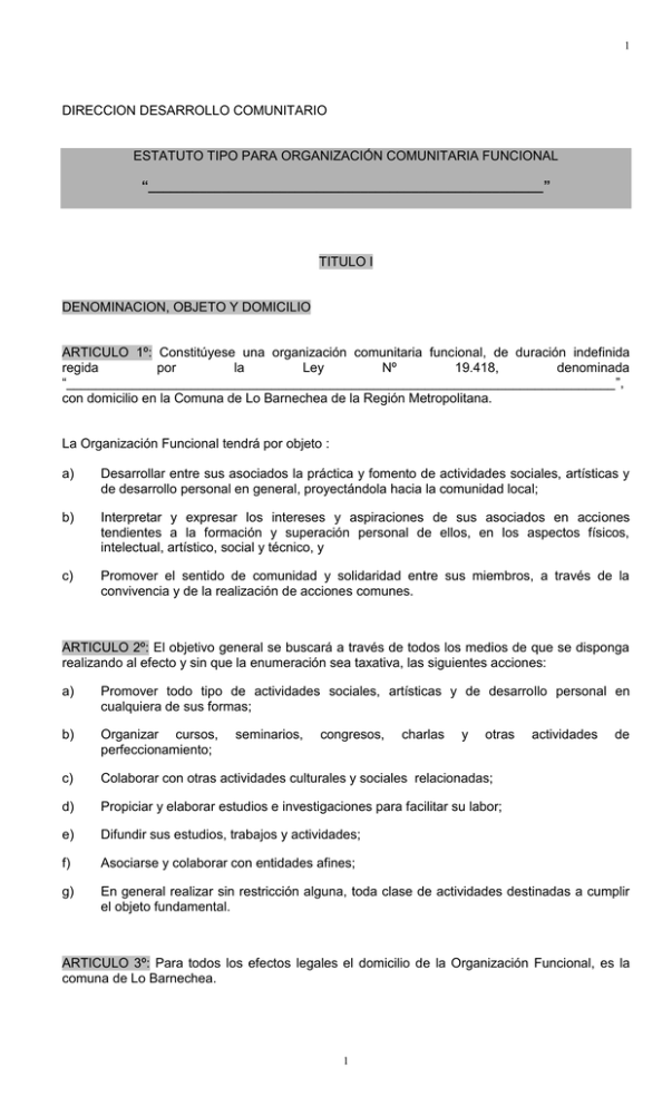 Estatuto Tipo Para Organización Comunitaria Funcional