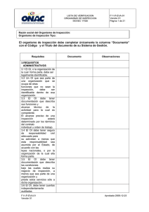LISTA DE VERIFICACION ORGANISMO DE INSPECCION ISO/IEC