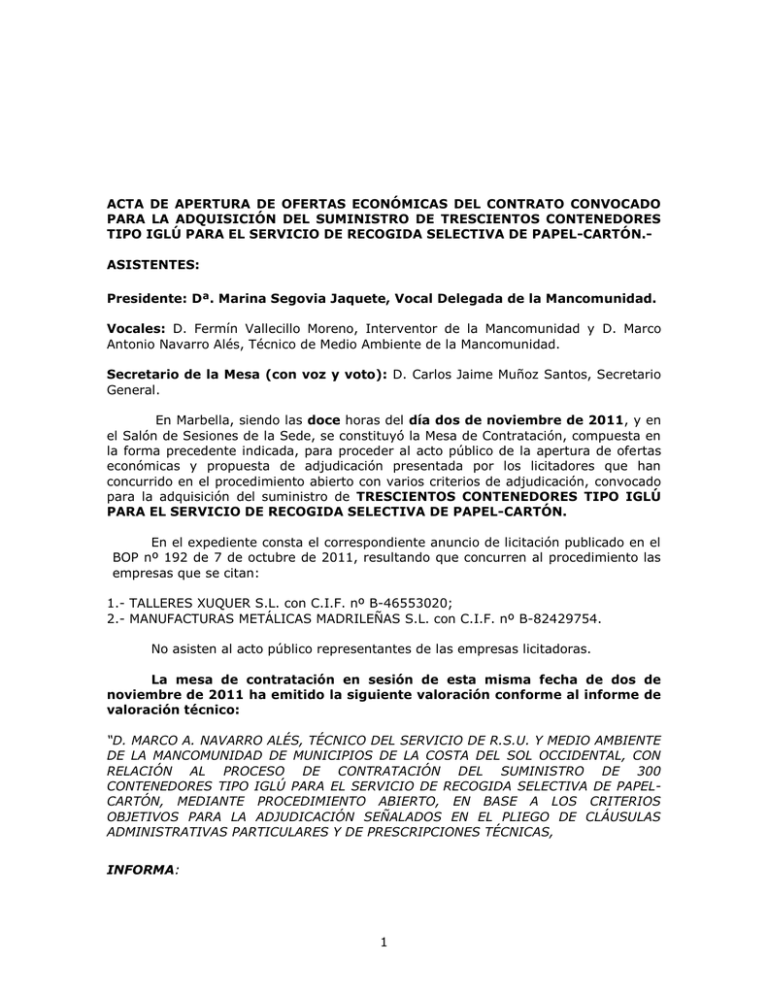 Acta De Apertura De Ofertas EconÓmicas Del