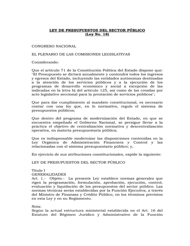 LEY DE PRESUPUESTOS DEL SECTOR PÚBLICO