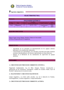 P ELECTROTECNIA rograma asignatura INGENIERO QUÍMICO