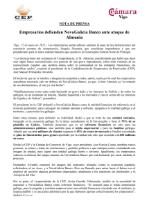 Empresarios defienden NovaGalicia Banco ante ataque de Almunia NOTA DE PRENSA
