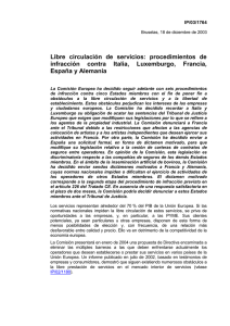 Libre  circulación  de  servicios:  procedimientos ... infracción  contra  Italia,  Luxemburgo,  Francia,
