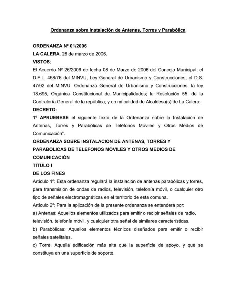 Ordenanza Sobre Instalaci n De Antenas Torres Y Parab lica