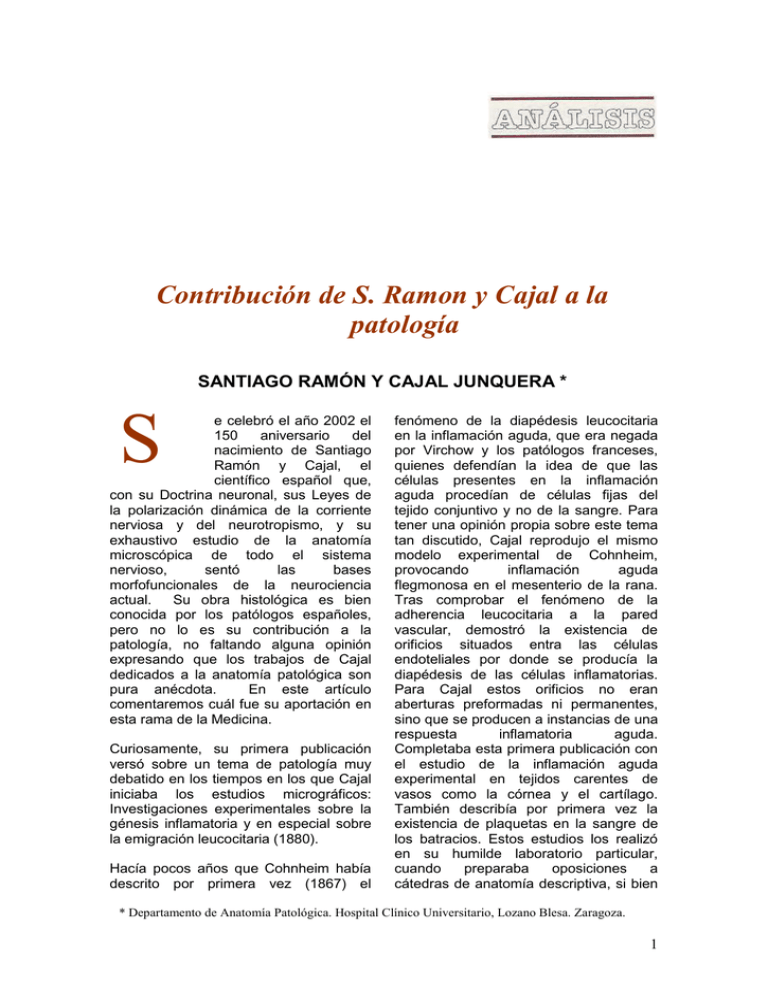 S Contribuci n De S Ramon Y Cajal A La Patolog a