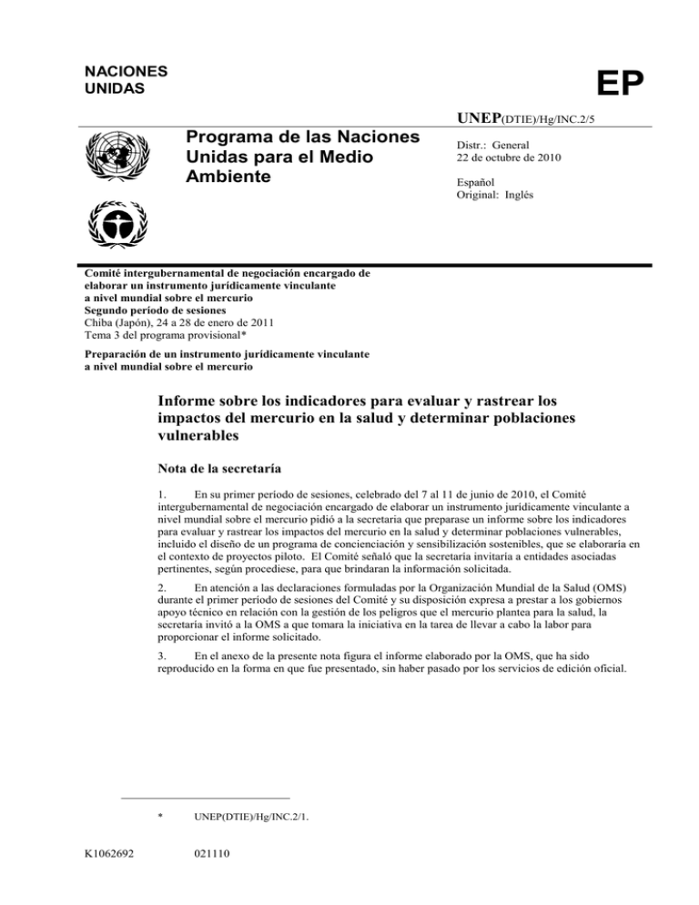 EP Programa de las Naciones Unidas para el Medio Ambiente