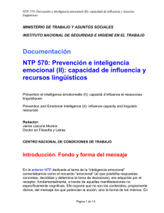 NTP 570: Prevención e inteligencia emocional (II
