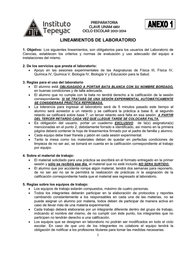 LINEAMIENTOS DE LABORATORIO 1 Objetivo Los Siguientes
