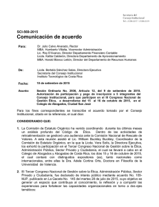 Comunicación de acuerdo  SCI-569-2015 Para: