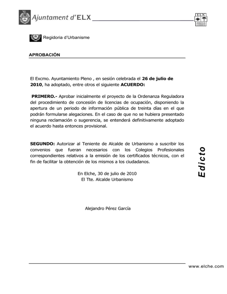 Proyecto De Ordenanza Reguladora Del Procedimiento Para La
