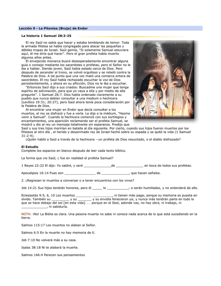 Lección 9 La Pitonisa (Bruja) de Endor