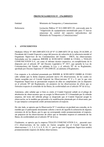 PRONUNCIAMIENTO Nº   276-2009/DTN  Entidad: Ministerio de Transportes y Comunicaciones