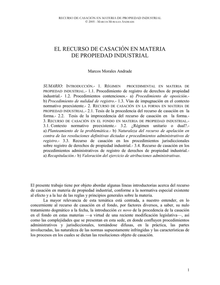 EL RECURSO DE CASACIÓN EN MATERIA