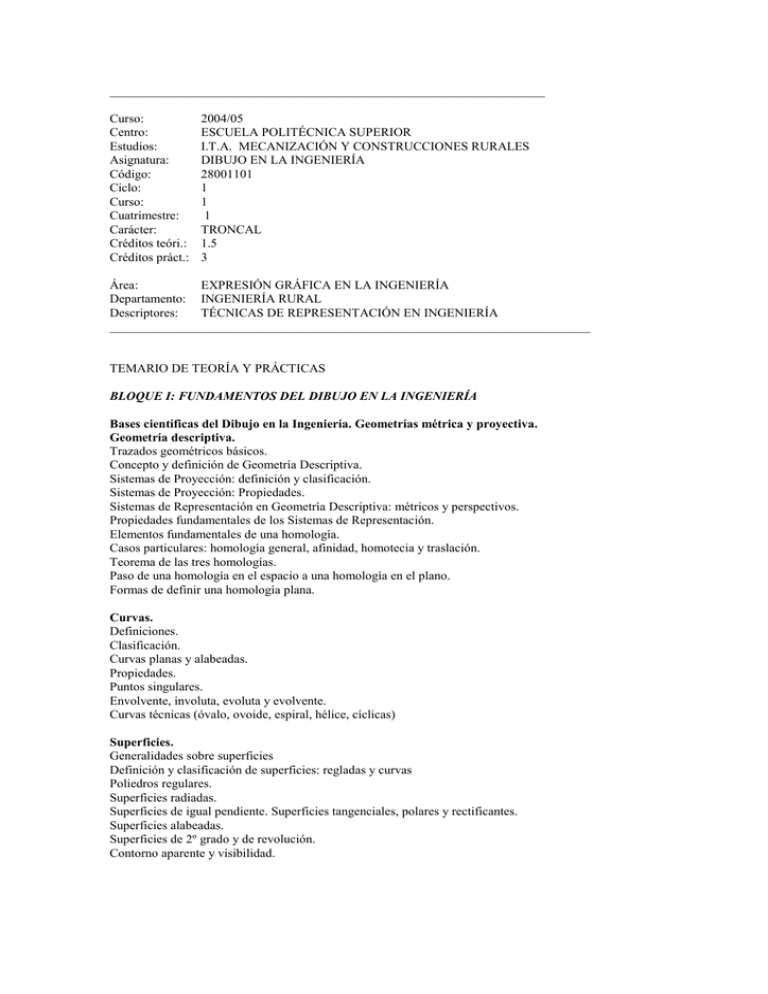 Curso: 2004/05 Centro: ESCUELA POLITÉCNICA SUPERIOR