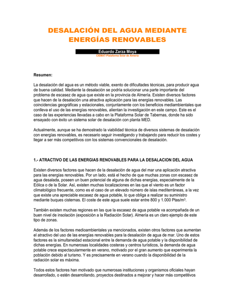 DESALACIÓN DEL AGUA MEDIANTE ENERGÍAS RENOVABLES