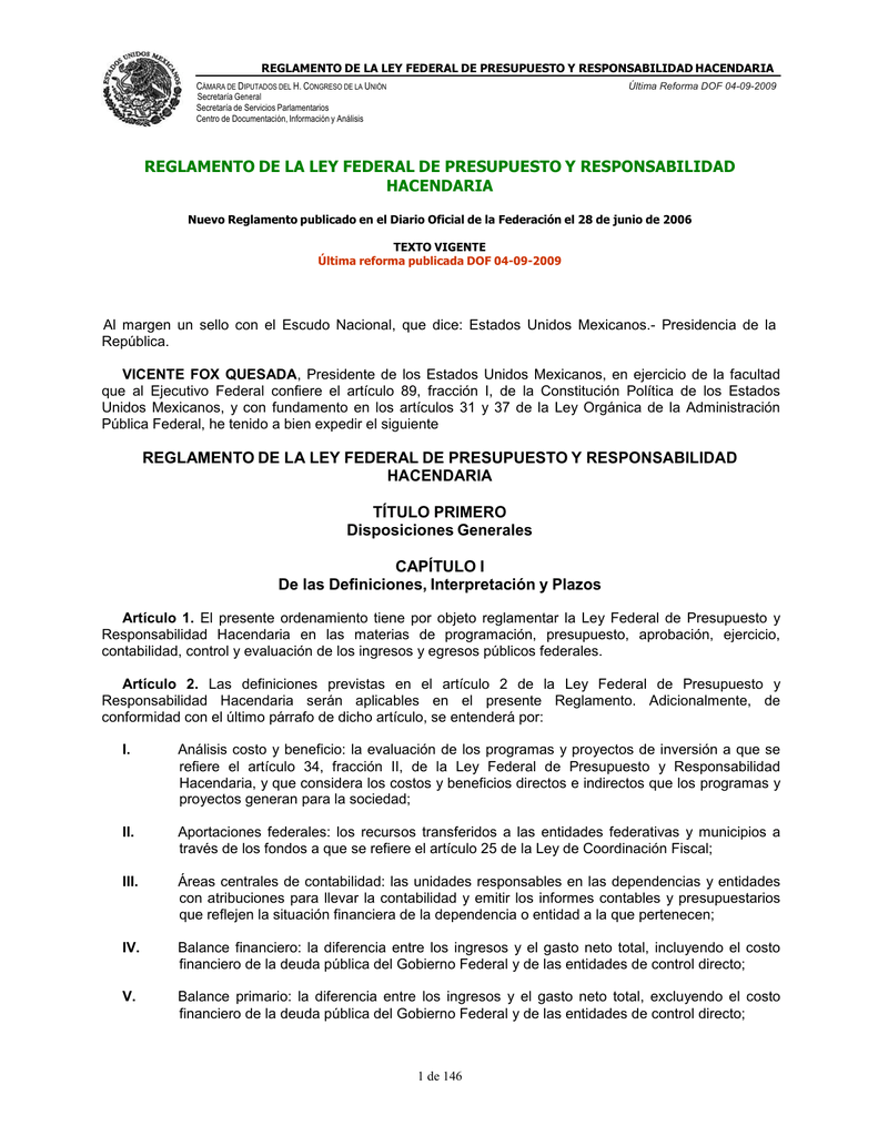Reglamento De La Ley Federal De Presupuesto Y Responsabilidad
