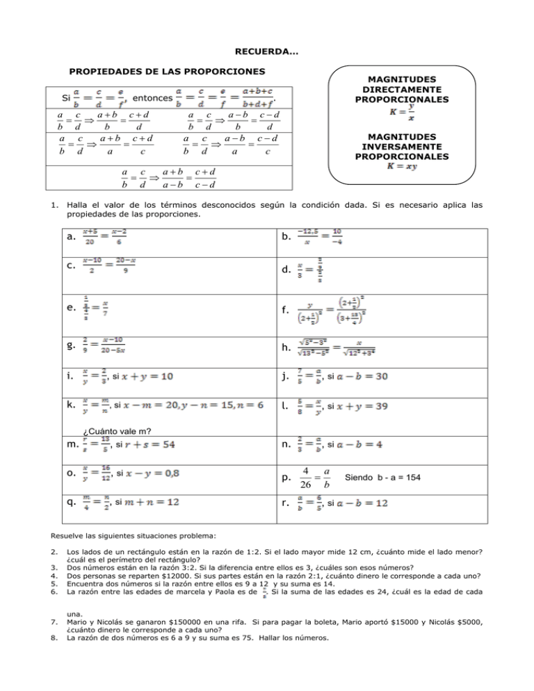 Recuerda Propiedades De Las Proporciones Si 9511