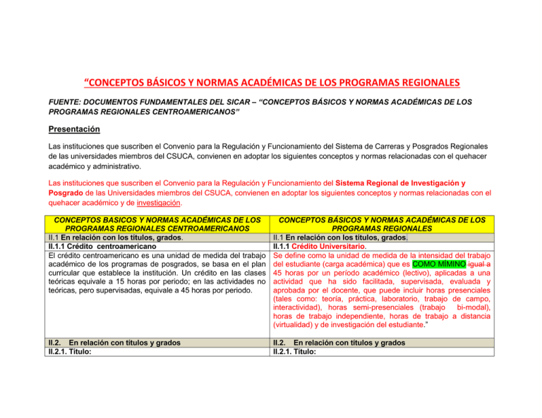 Conceptos Básicos Y Normas Académicas De Los - Sicar