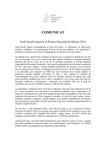 COMUNICAT Jordi Savall renuncia al Premio Nacional de Música