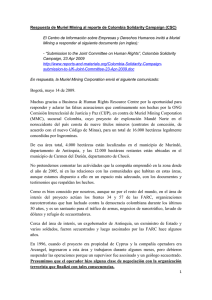 Muriel Mining response re Colombia Solidarity Campaign report