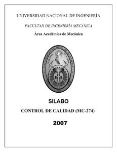SILABO 2007 CONTROL DE CALIDAD (MC-274) UNIVERSIDAD NACIONAL DE INGENIERÍA