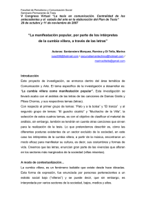 Título de la Ponencia: “Cumbia Villera: resistencia popular”
