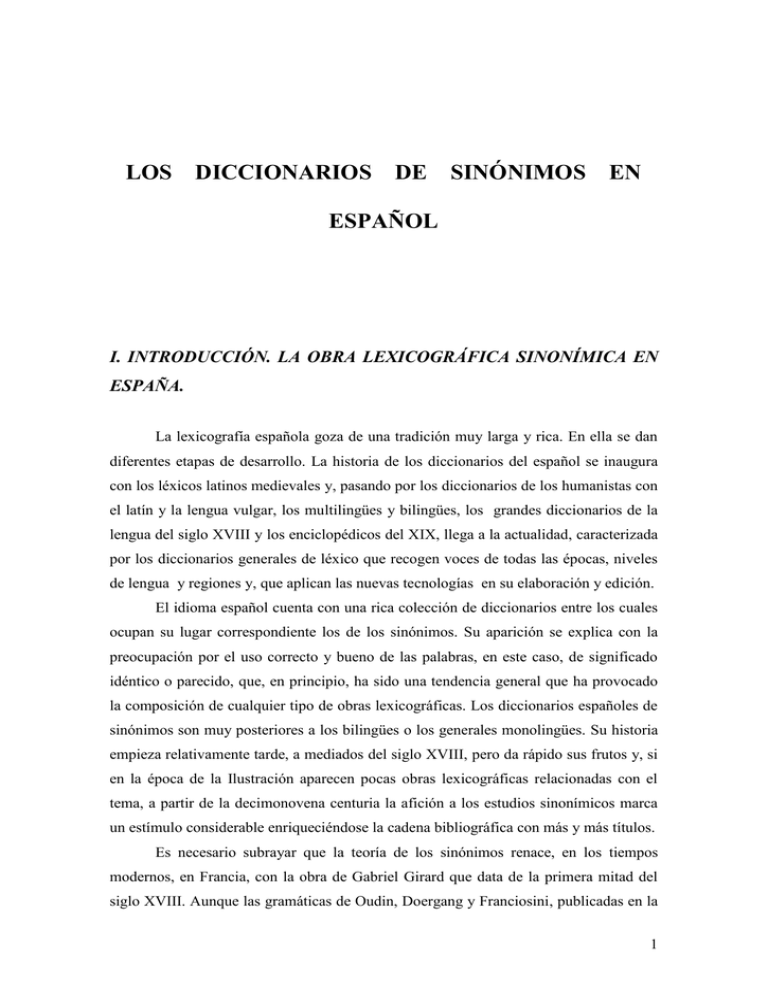 LOS DICCIONARIOS DE SINÓNIMOS EN ESPAÑOL