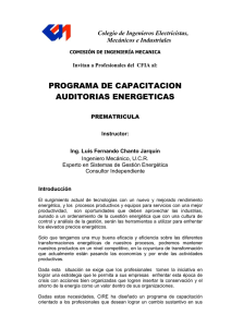 PROGRAMA DE CAPACITACION AUDITORIAS ENERGETICAS  Colegio de Ingenieros Electricistas,